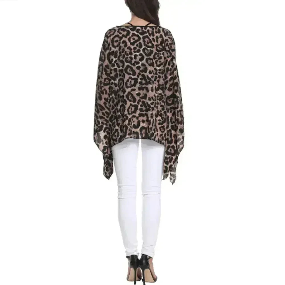 Leopard Print Batwing Chiffon Top - Free Size | Femstylo