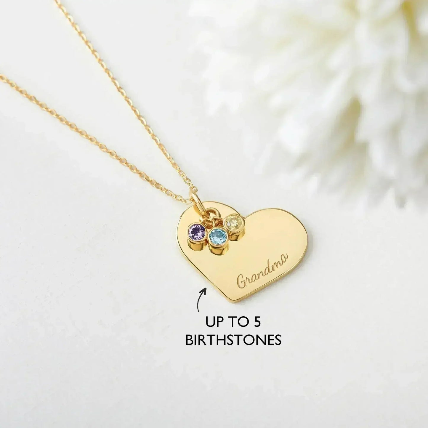 Family Birthstone Necklace, Grandma Gift Birthstone, Heart Necklace