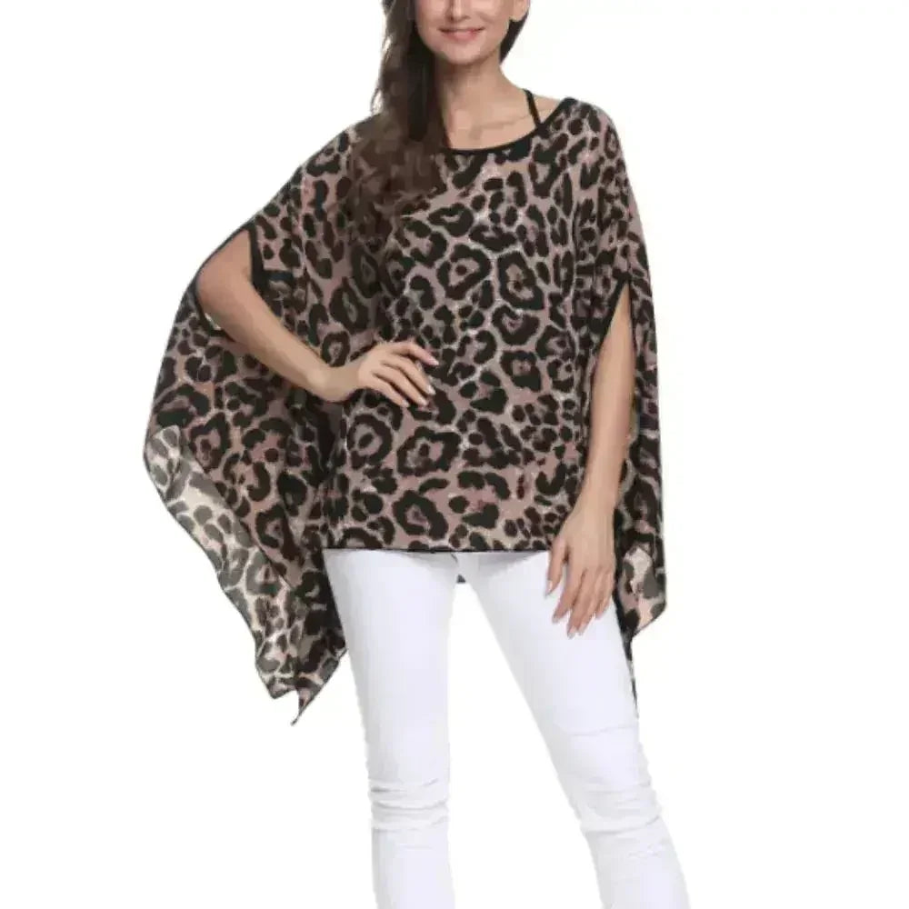 Leopard Print Batwing Chiffon Top - Free Size | Femstylo