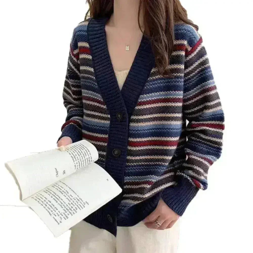 Striped Button Cardigan - Polyester Regular Fit | Femstylo