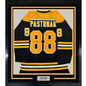Framed Autographed/Signed David Pastrnak 35x39 Boston Black Hockey Jersey Beckett BAS COA #2