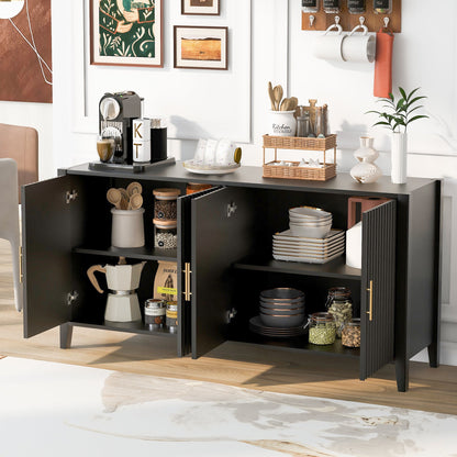 U_Style Modern 4-Vertical Wavy Slatted Doors Sideboard