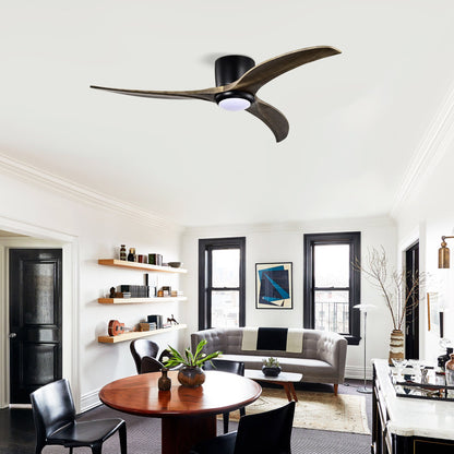 52" Flush Mount Solid Wood Blades Ceiling Fan with Lights and Remote Control