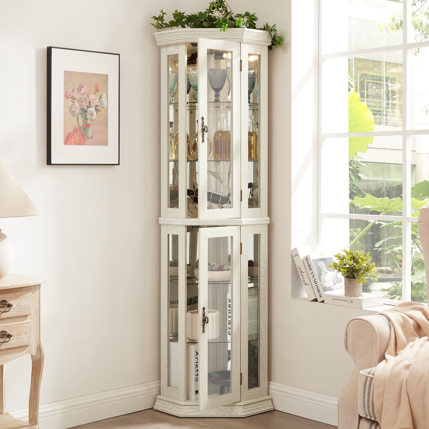 Elegant Lighted Corner Curio Cabinet