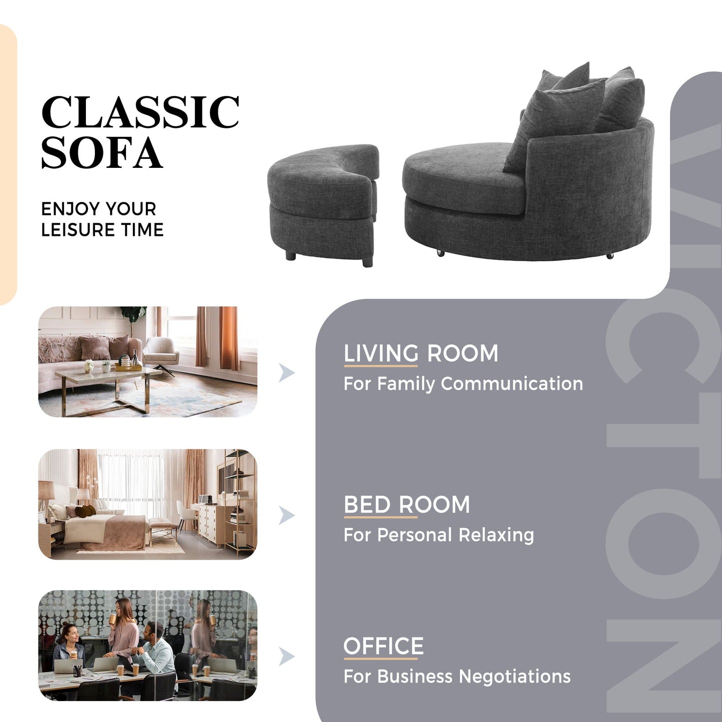 360° Swivel Accent Barrel Chair With Storage Ottoman & 4 Pillows, Modern Leisure Chair Round Accent For Living Room