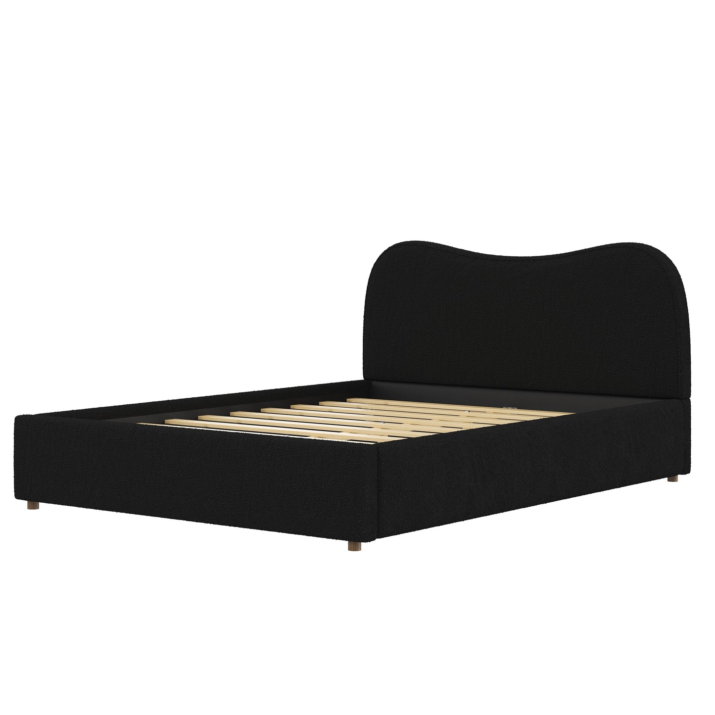 Queen Size Upholstered Platform Bed with Wooden Slats