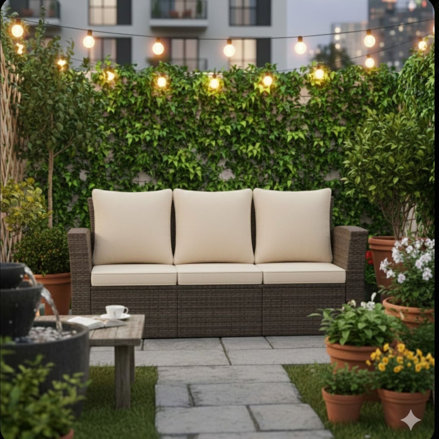 All-Weather Wicker 3 Seat Patio Sofa With Thick Cushions
