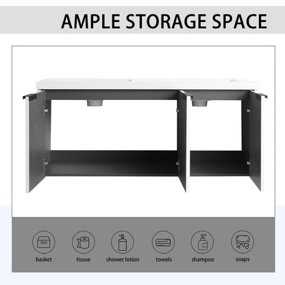 Contemporary Wall Mounted Bathroom Vanity With Resin Double Sink