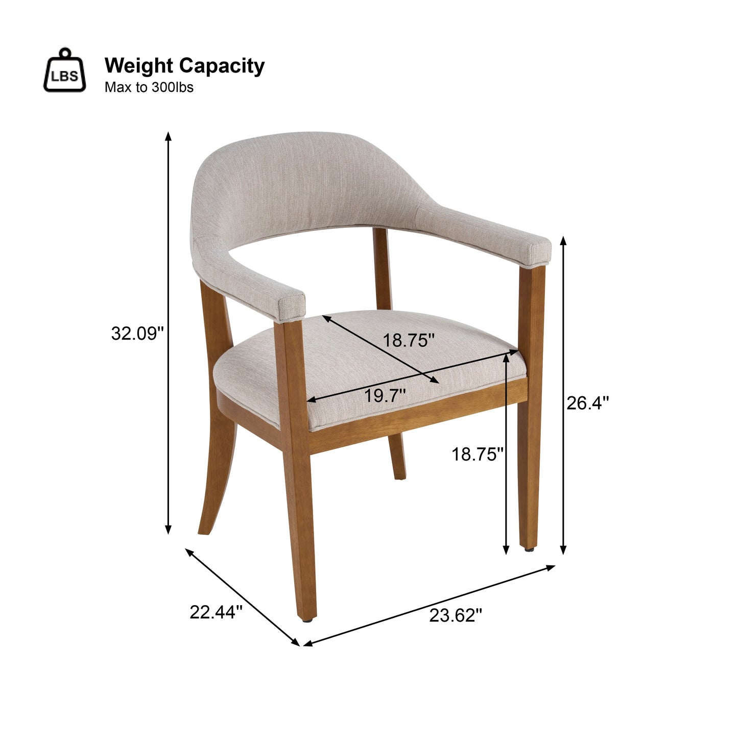 Wood Frame Upholstered Dining Chairs with Armrests (Set of 2)