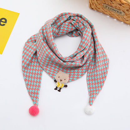 Korean-style Cotton-linen Plaid Childrens Scarf Versatile And Easy To Match