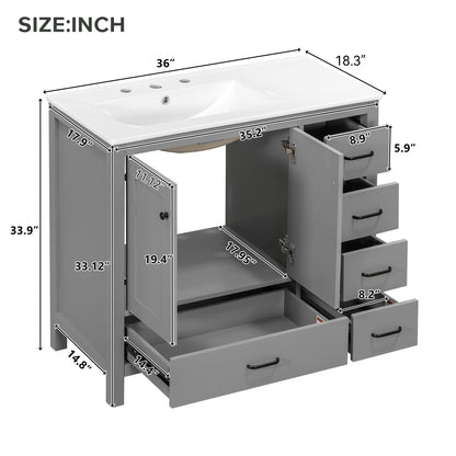 36" Gray Bathroom Vanity with Ceramic Sink Combo