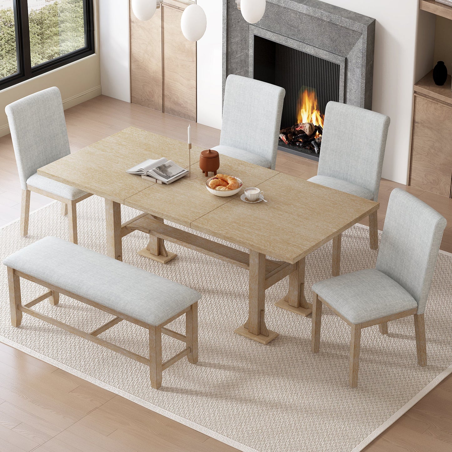 TOPMAX Farmhouse 6-Piece Extendable Dining Table Set