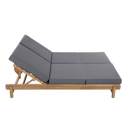 Light Teak Acacia Wood Double Chaise Lounger Set