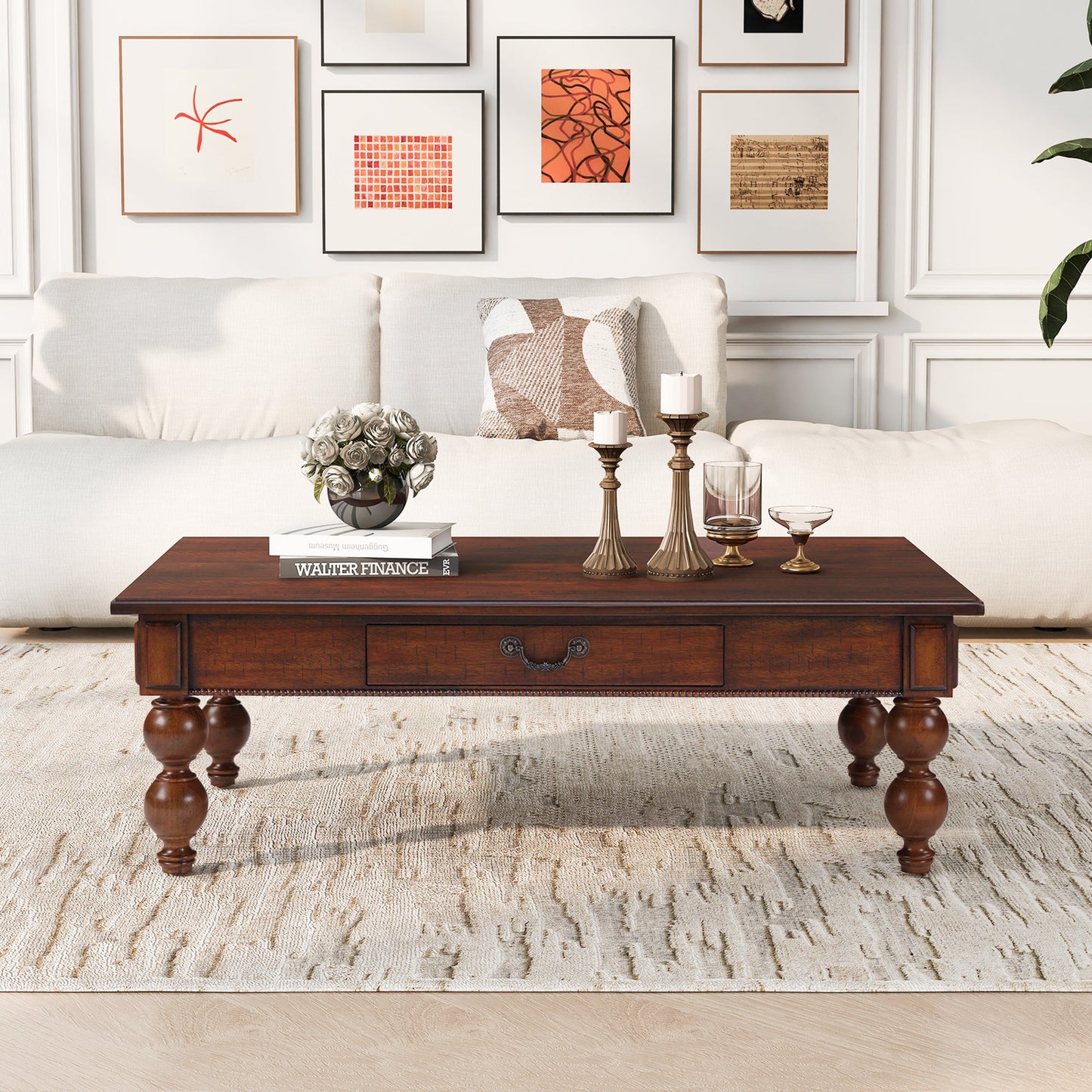 Rectangular Wooden Coffee Table with Storage Drawer