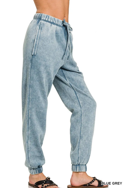 Zenana Acid Wash Fleece Sweatpants