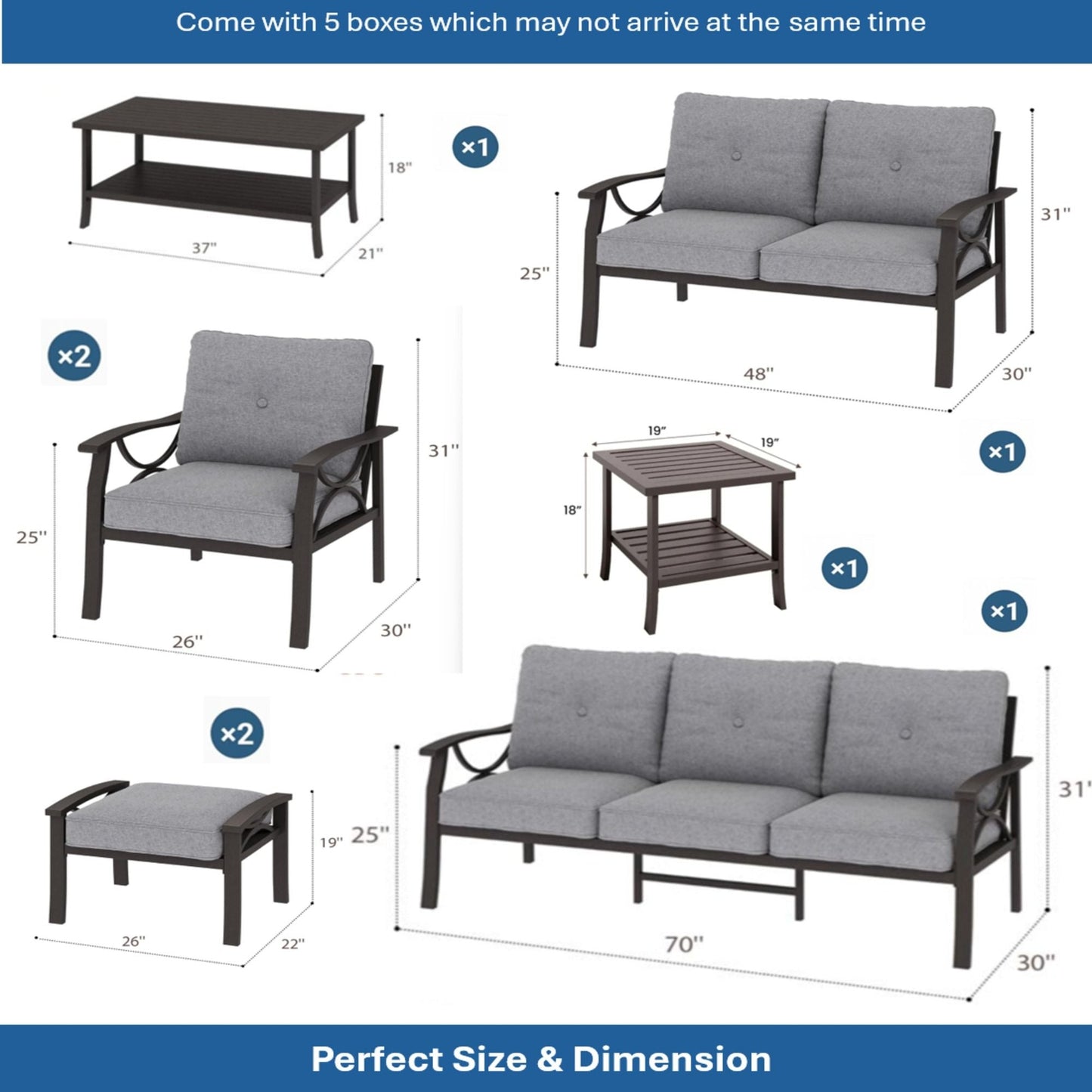 Patio Furniture Set with Coffee Table and Cushions for Backyard