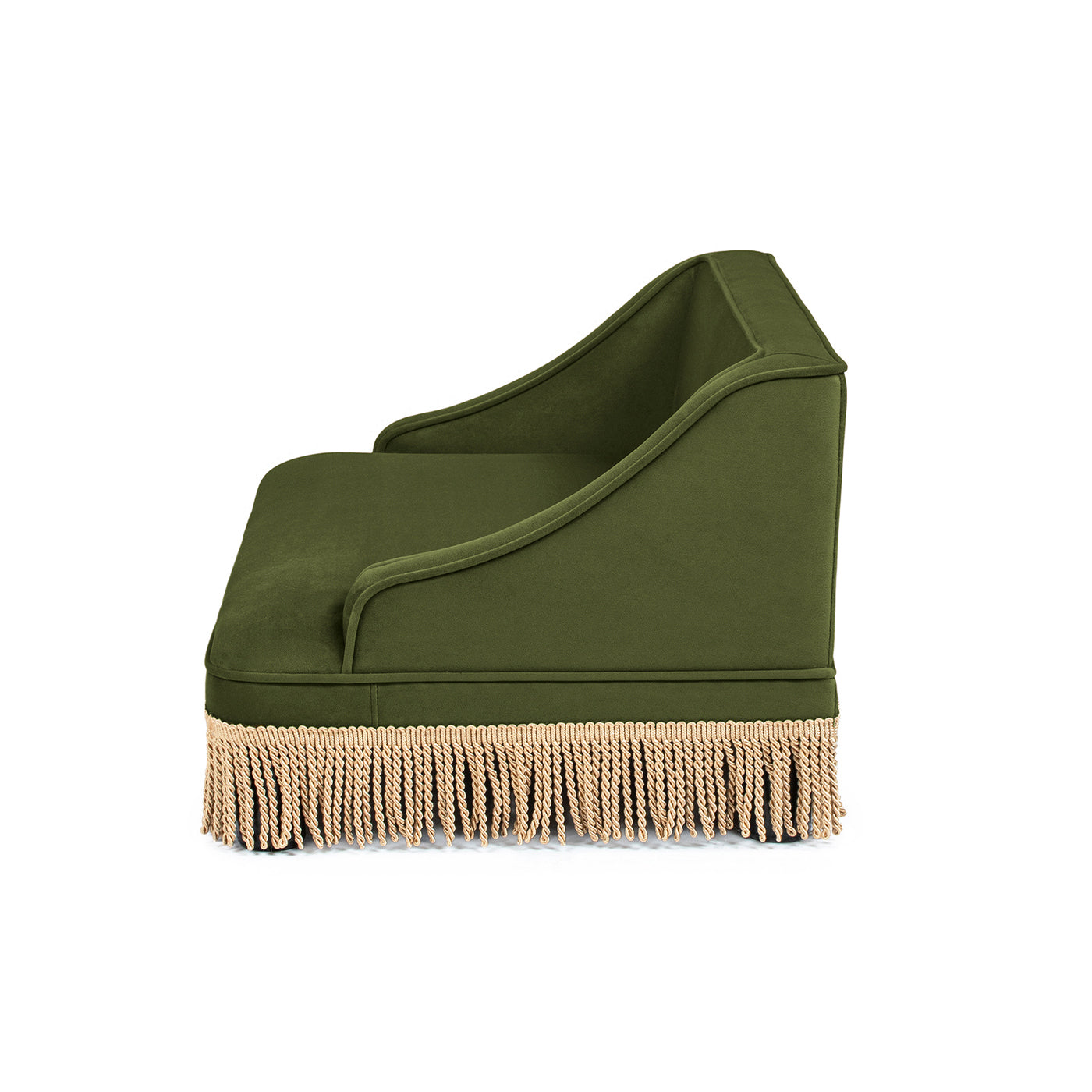 Duchess 33' Medium Princess Pet Bed Sofa with Fringe Skirt, Olive Green Velvet