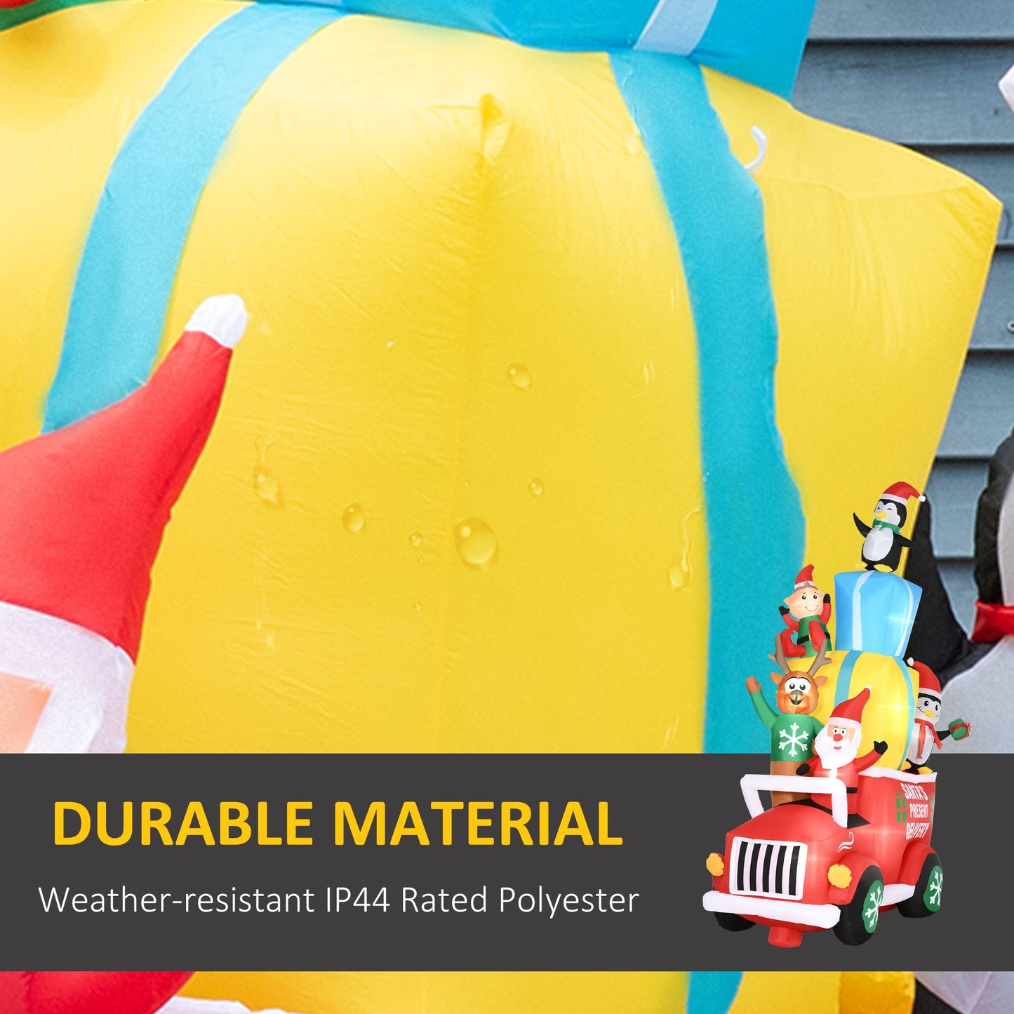 Inflatable Santa Gift Delivery Truck with Elf, Reindeer & Penguins