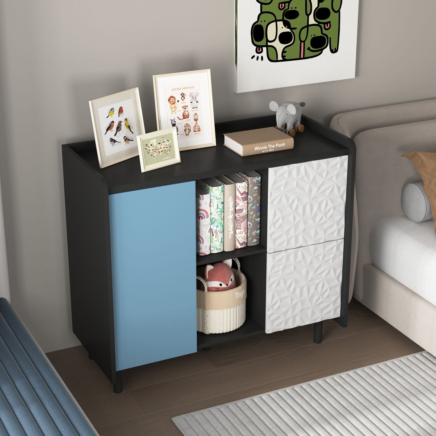 Modern Sideboard Buffet Cabinet With Doors And Unique Panel Styling
