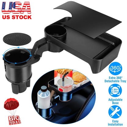 Car Cup Holder TrayÊ360¡ Rotating Car Bottle Holder Expander Adapter Multifunctional Water Cup Mount Stand with Detachable Tray