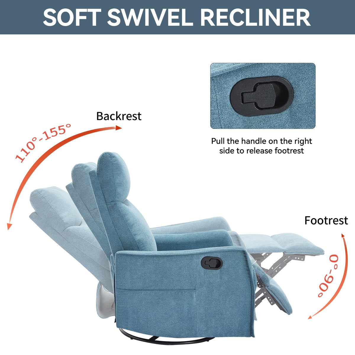 Heat Massage Manual Recliner Chair with Rocker and Swivel in Fabric for Living Room