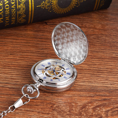 Large Pocket Watch Silver Double-hinged Mechanical