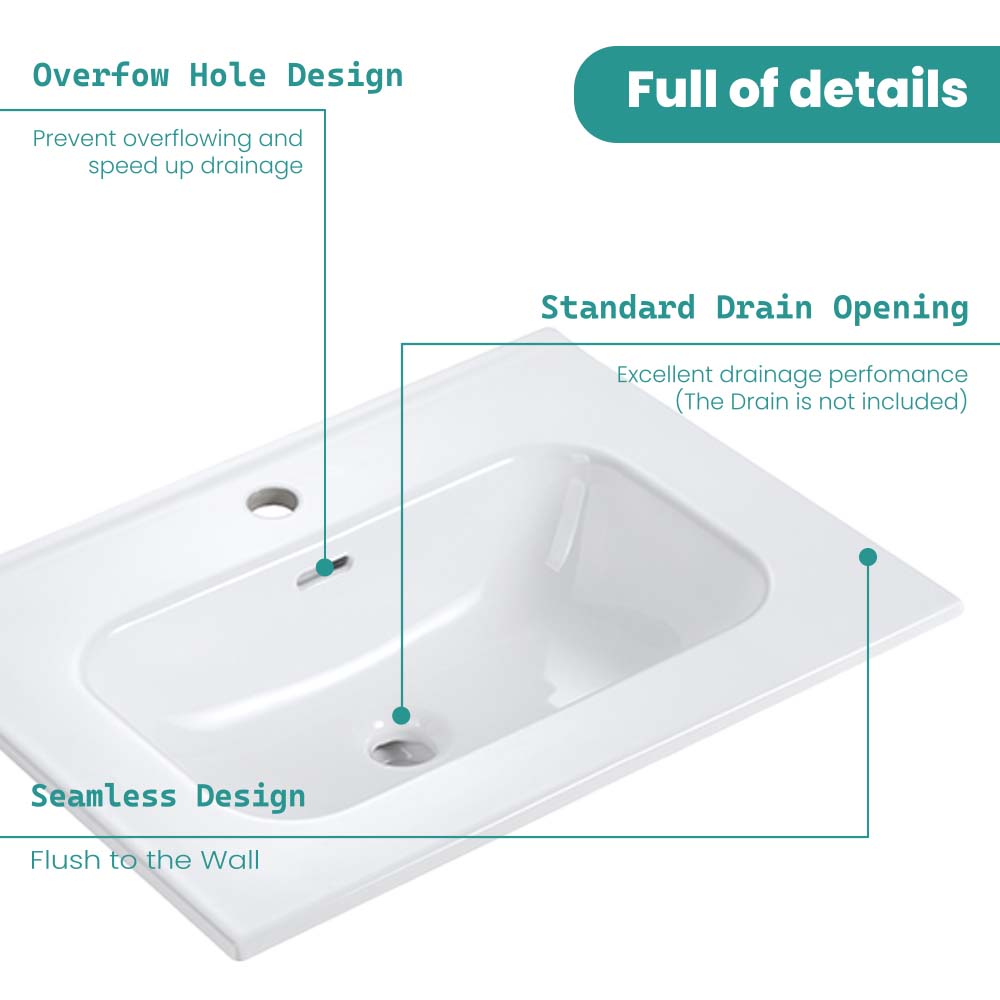 Glossy White Ceramic Integrated Sink