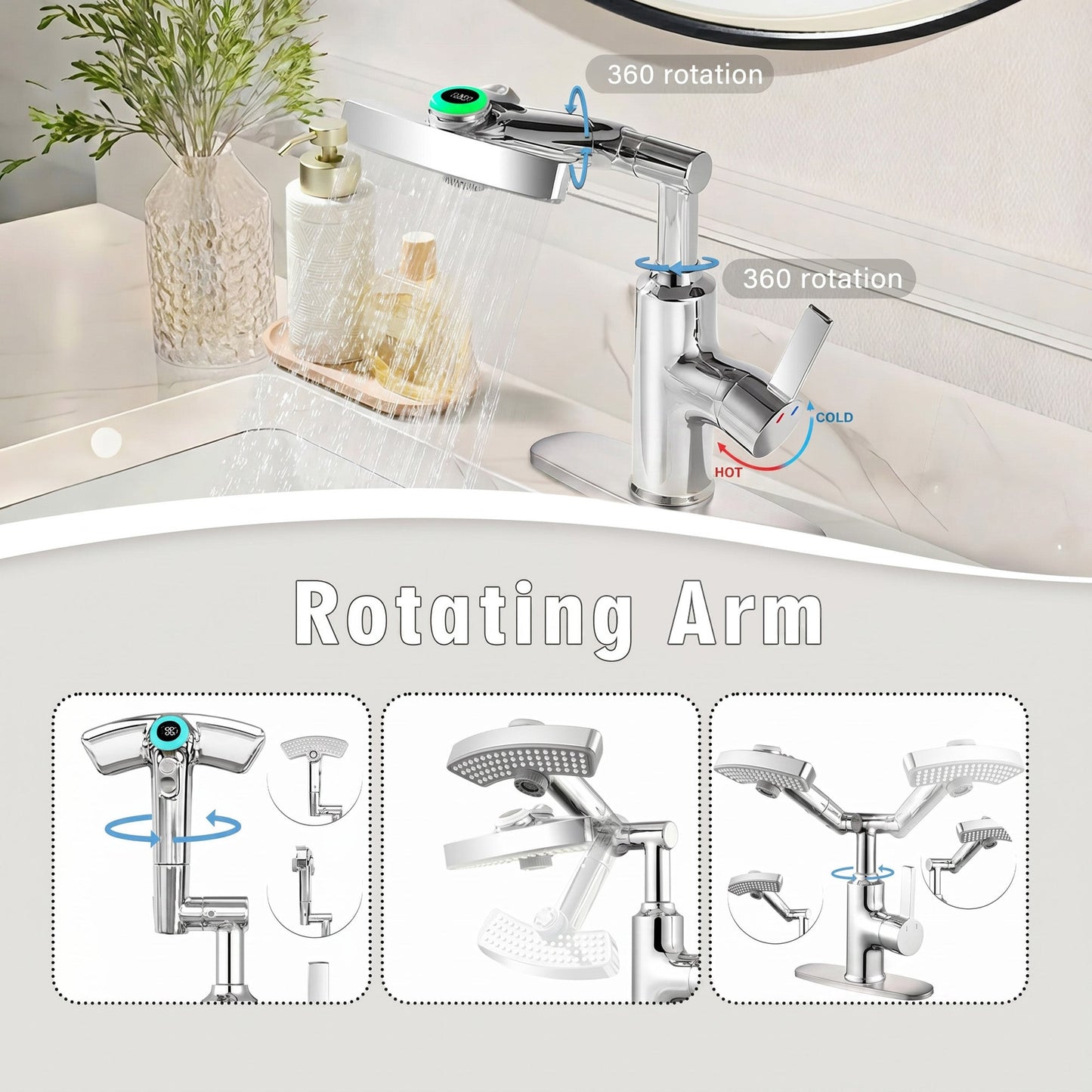 LED Temperature Display Bathroom Faucet with Digital Screen