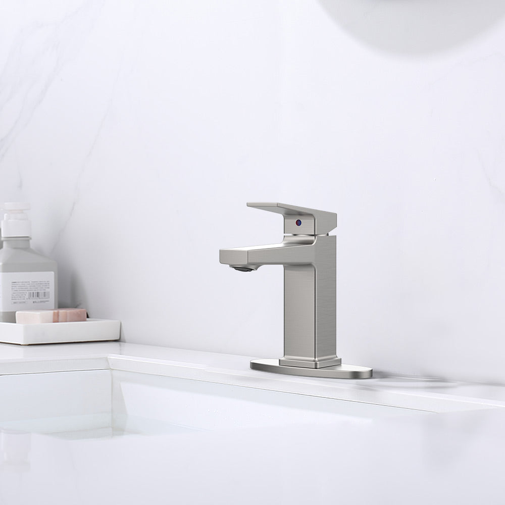 Brushed Nickel Single Handle Bathroom Faucet with Deck
