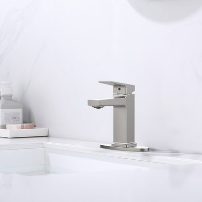 Brushed Nickel Single Handle Bathroom Faucet with Deck