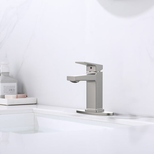 Brushed Nickel Single Handle Bathroom Faucet with Deck