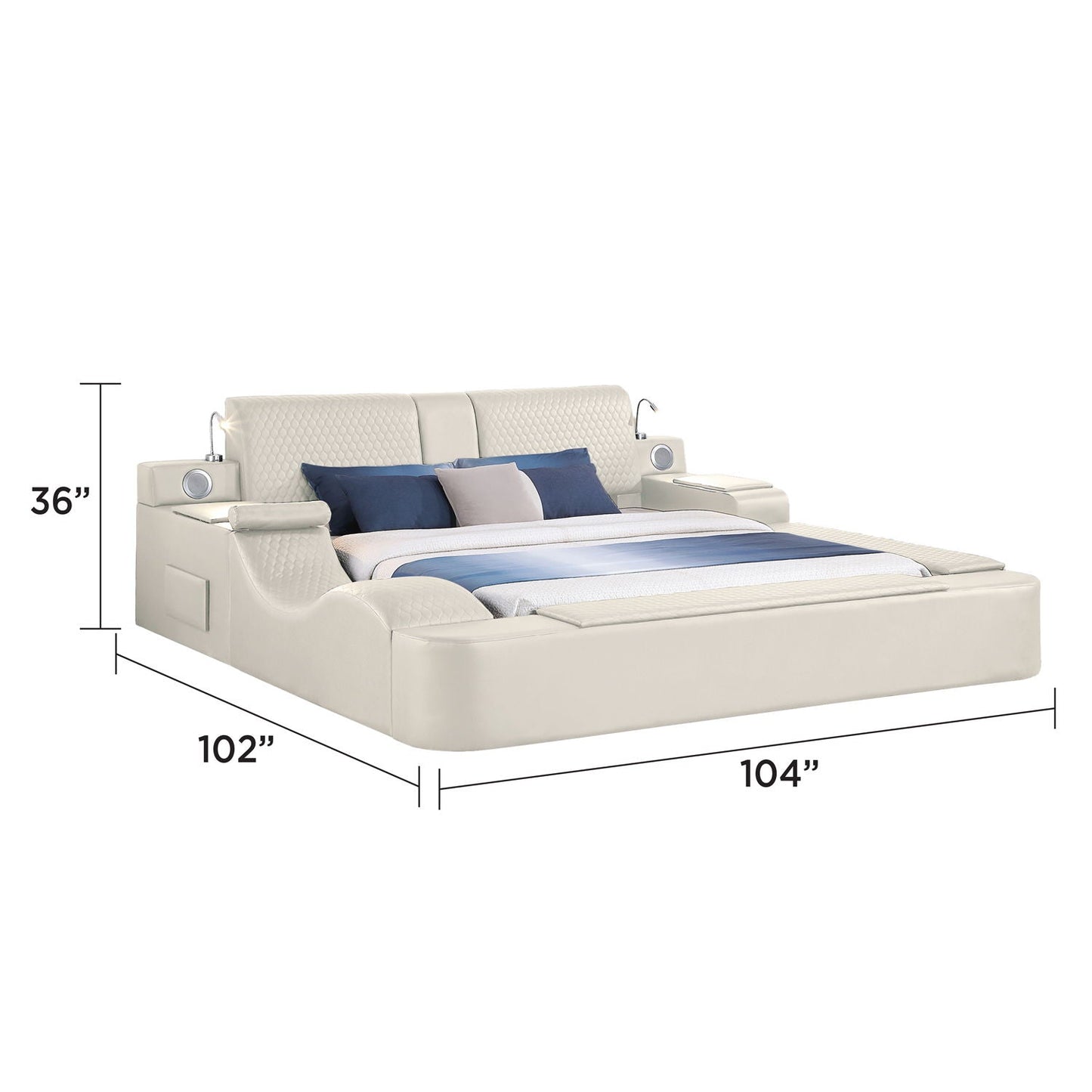 Zoya - Smart Multifunctional Bed, Built In Bluetooth Speakers, USB Charging