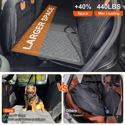 Dog Car Seat Cover For Back Seat Waterproof Oxford Cloth Seat Cover Hammock Non-Slip Scratchproof Back Seat Extender with Side Flap Mesh Window Storag