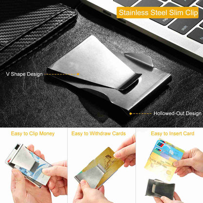 Slim Clip Double Sided Money Clip Credit Card Holder Wallet Stainless Steel