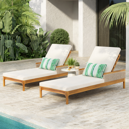 76.8" Solid Acacia Wood Sun Lounger Set of 2 with Cushions