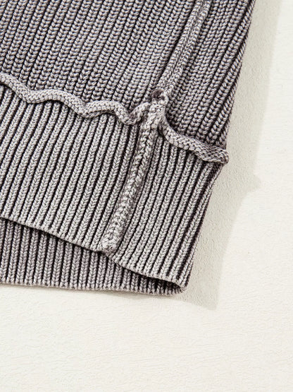 Mineral Wash Exposed Seam Patchwork Knit Open Sweater Cardigan