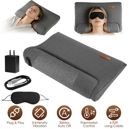 Neck Massager Pillow Ergonomic Massager Memory Foam Pillow with 3-Level Heating 3-Intensity Vibration 30Min Timer for Neck Back Shoulder Pain Relief