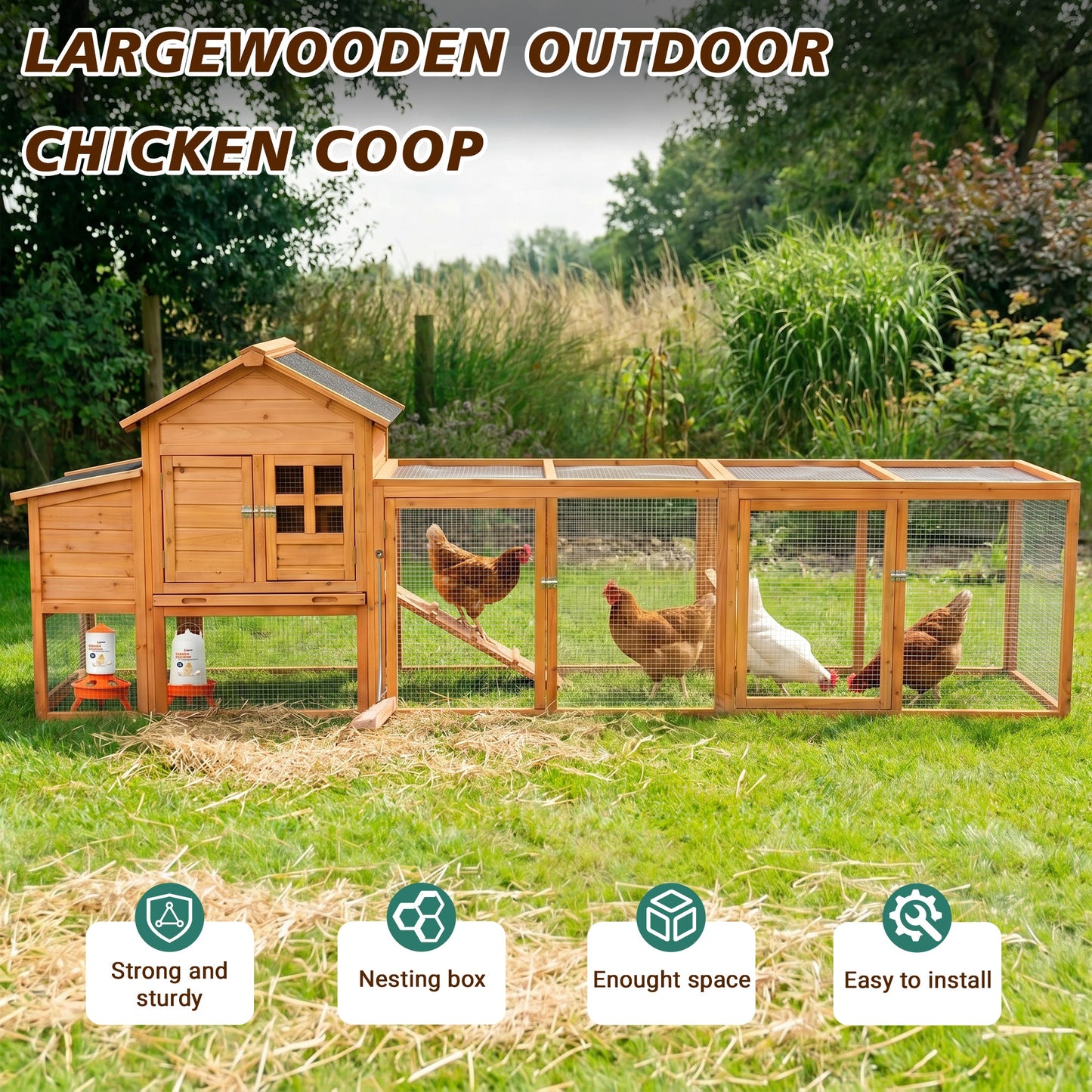 Large Chicken Coop with Nest Box and Run