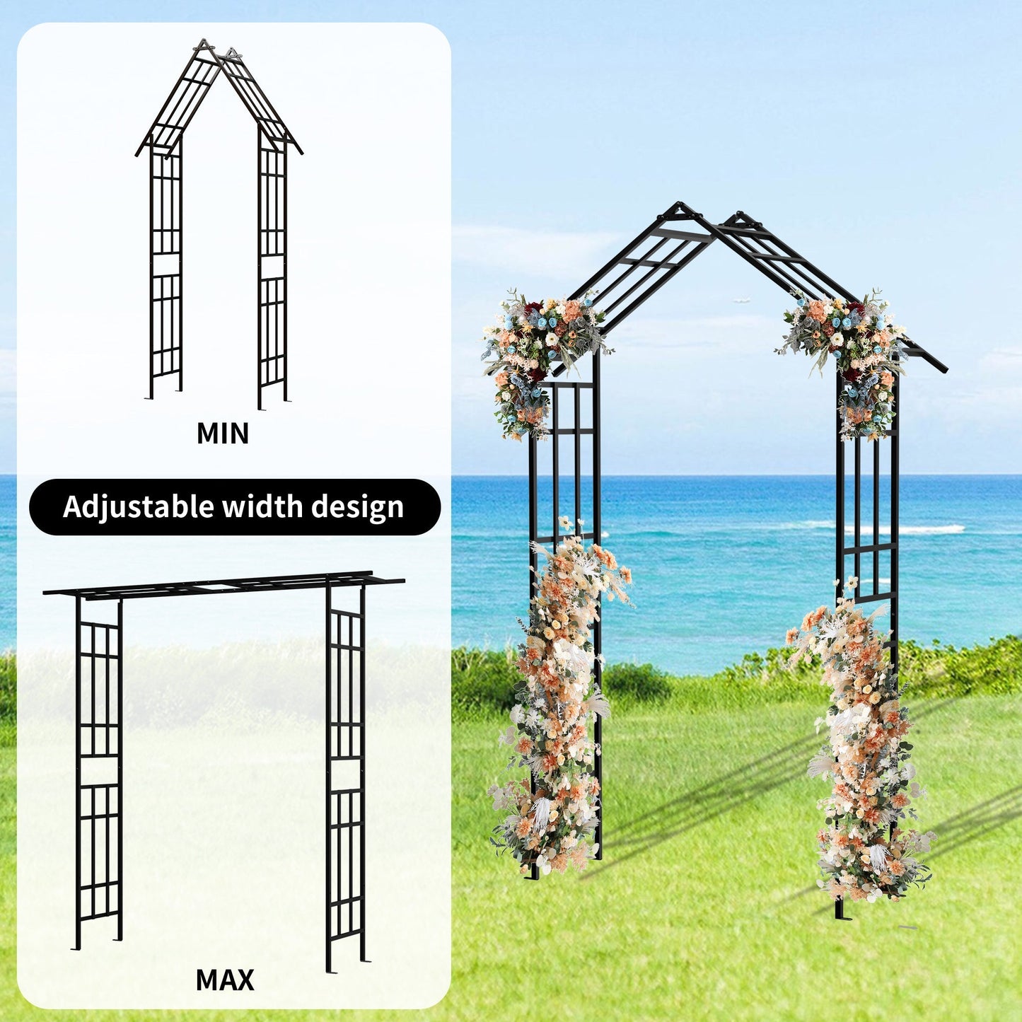 Metal Garden Arch with Adjustable Width for Climbing Plants