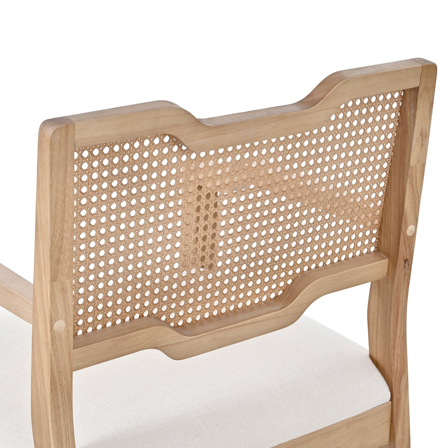 Farmhouse Dining Chairs Set of 2 with Upholstered Seats and Rattan Backrest