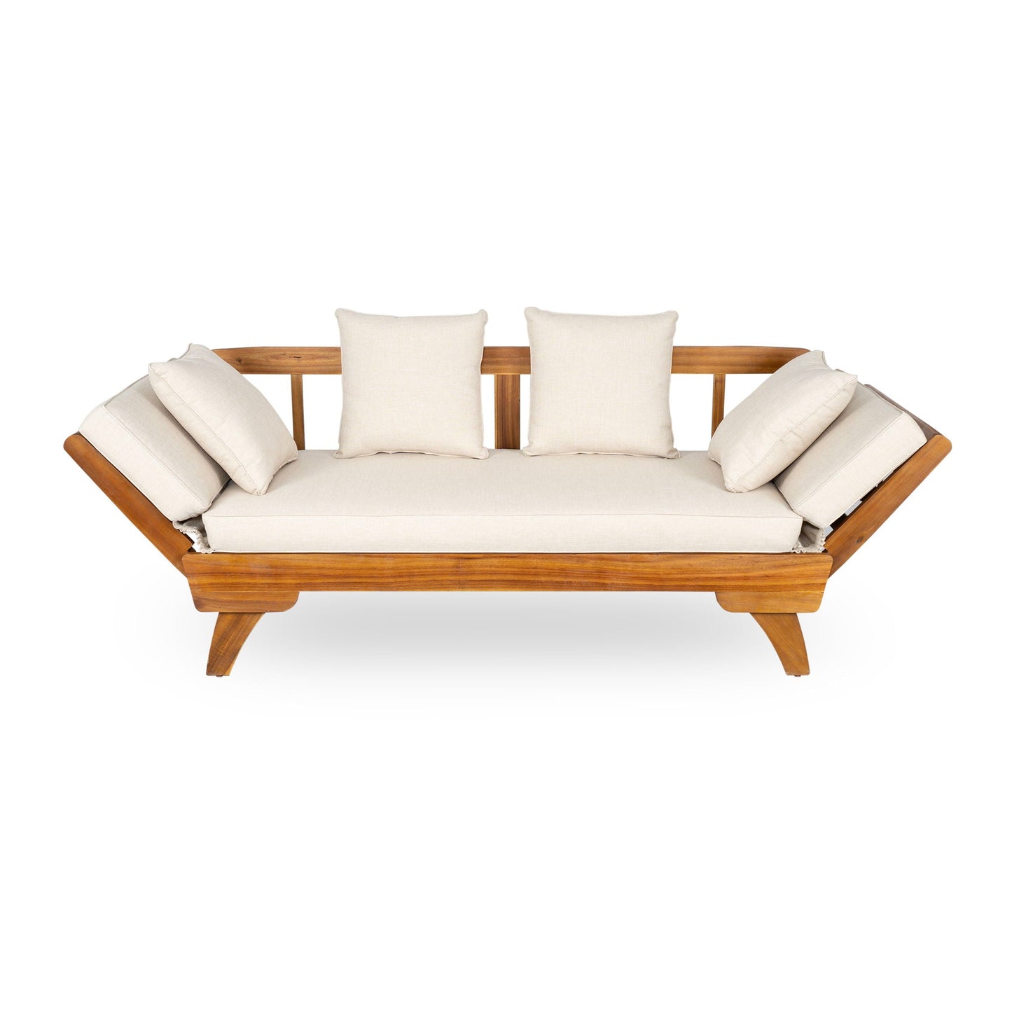 Outdoor Patio Daybed Sofa, 3 Seat Sofa With Foldable Arm 4 Back Pillows