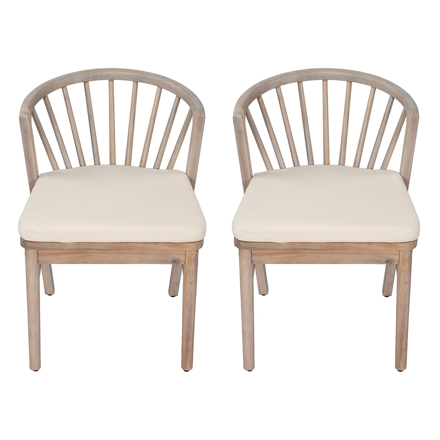 Outdoor Dining Chairs Set of 2 with Acacia Wood and Cream Washable Cushions