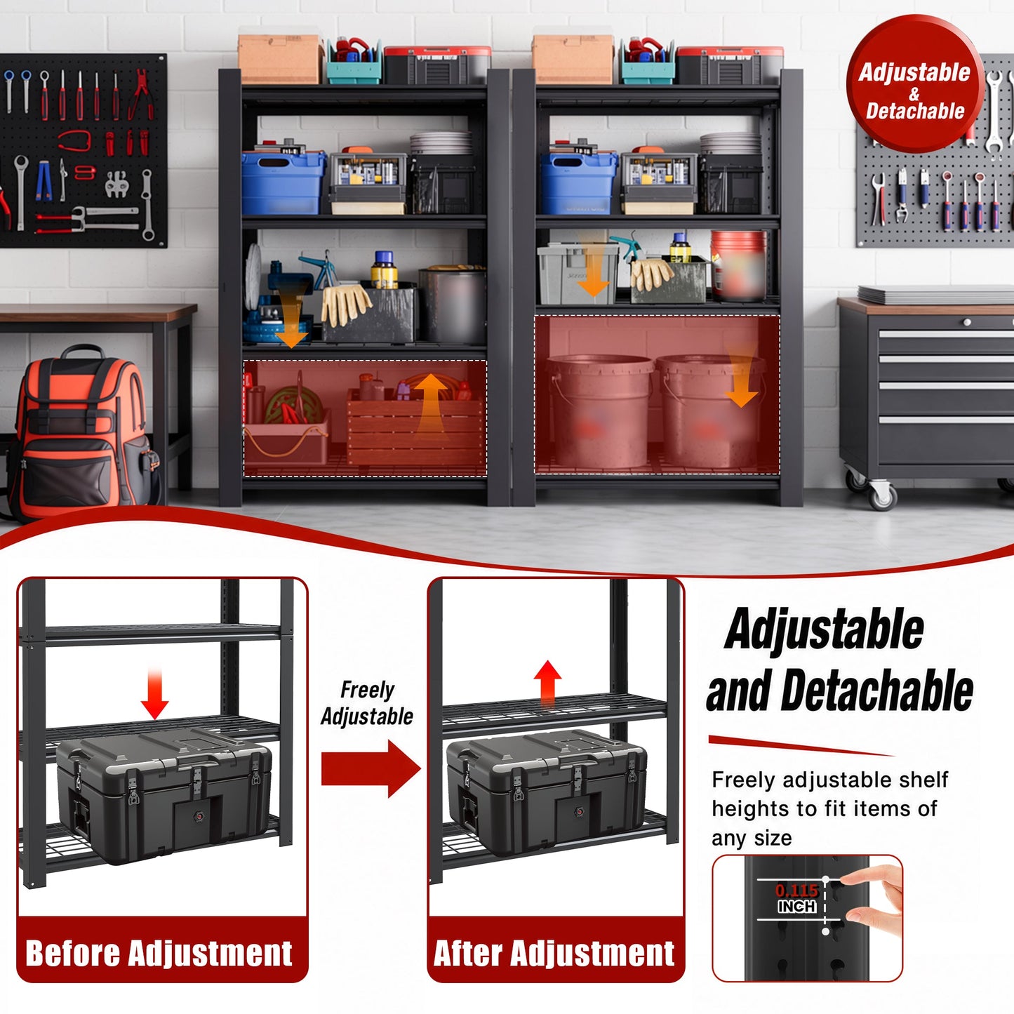 60"H 4-Tier Adjustable Heavy Duty Shelving Metal Mesh Storage Rack