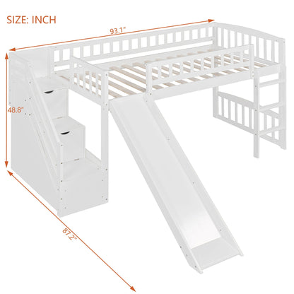 Loft Stairway Bed With 2 Drawers, Convertible Ladder And Slide