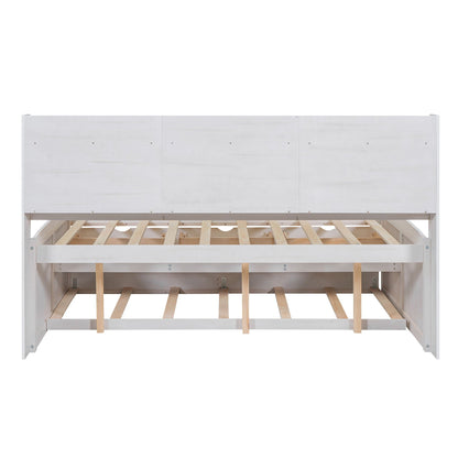 Captain Bed With Built In Bookshelves, 3 Storage Drawers, And Trundle
