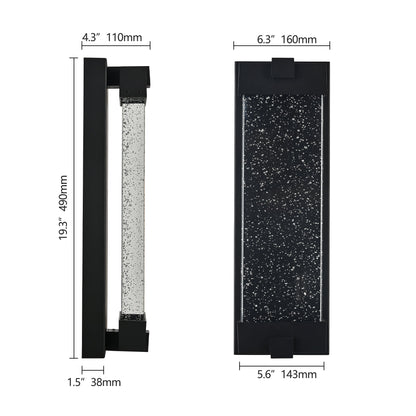 Black Aluminum Outdoor Wall Light with Bubble Crystal - Black