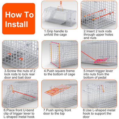 1Pc 25.59Inch Live Humane Animal Trap For Spring Summer Cage Heavy Duty Folding Catch And Release Rodent Cage For Rabbit Squirrel Possum Skunk Kitten Raccoon And More
