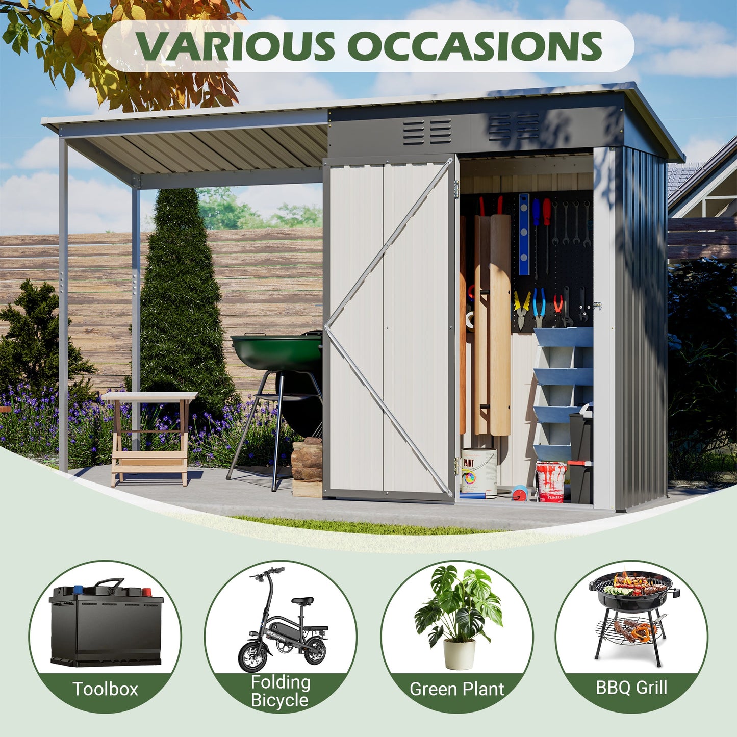 Durable 5x3FT Galvanized Steel Shed & Gazebo Combo