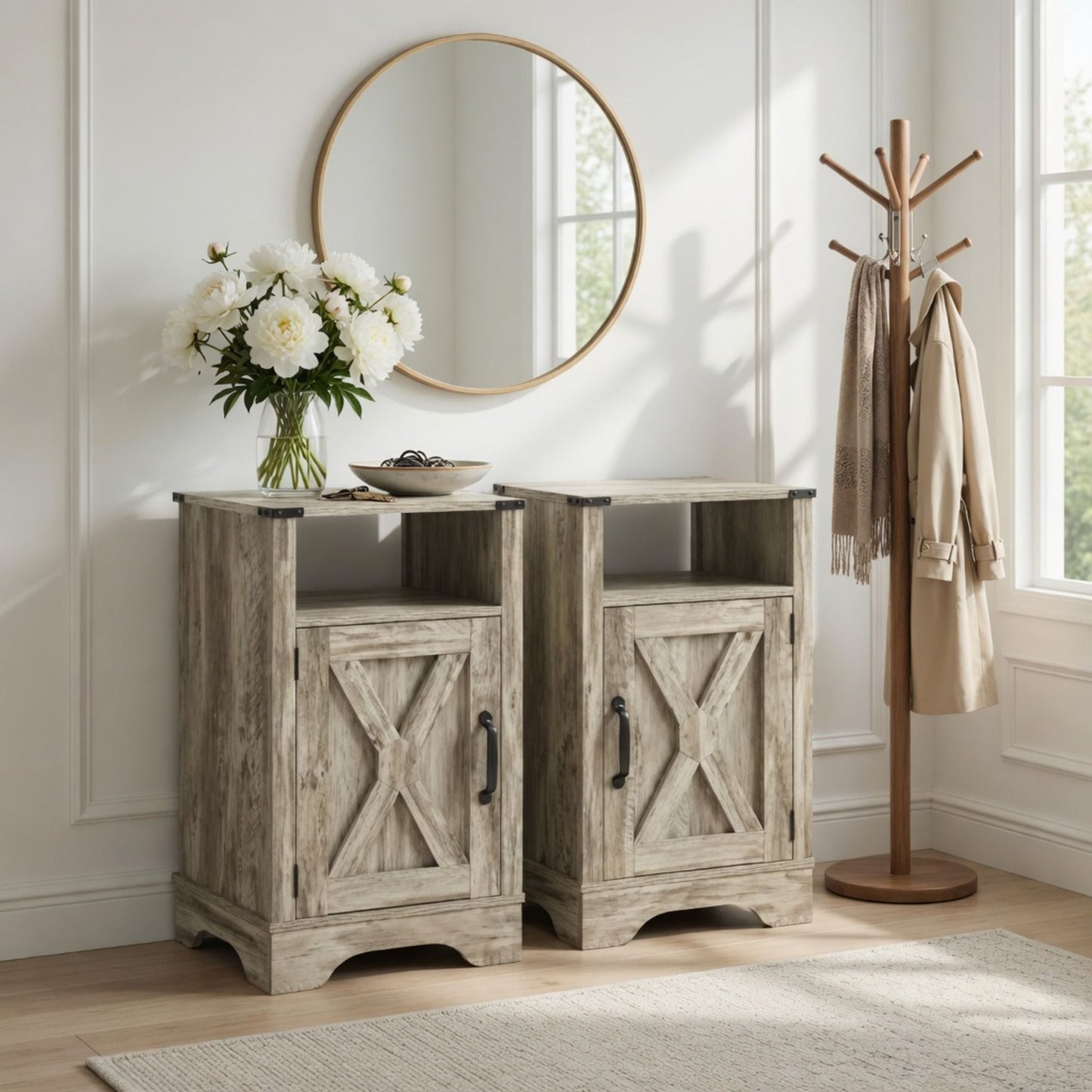Farmhouse Nightstand, Charging Station & Storage
