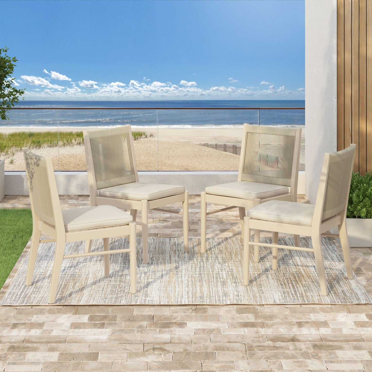 Cordoba Dining Chair Set of 2 - Comfortable Armless Beige Chairs